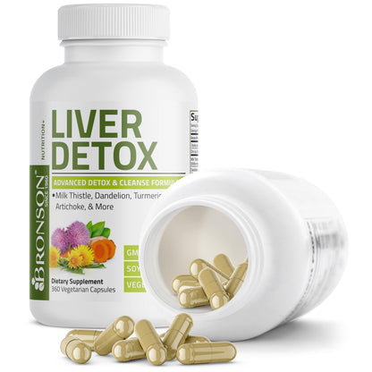 Bronson Liver Detox Advanced Detox & Cleansing Formula 60 Capsules - Liver Health Support with Milk Thistle, Dandelion Extract, Turmeric, Artichoke Leaf & Beet Root, Non-GMO, Soy-Free