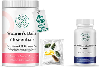 Women’s Daily 7 Essentials Vitamin Pack + Magnesium Bisglycinate Complex - Complete Nutrient Support for Energy, Immunity, Digestion, Muscle Function, Focus, and Overall Wellness