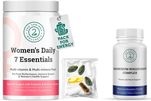 Women’s Daily 7 Essentials Vitamin Pack + Magnesium Bisglycinate Complex - Complete Nutrient Support for Energy, Immunity, Digestion, Muscle Function, Focus, and Overall Wellness