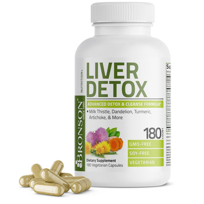Bronson Liver Detox Advanced Detox & Cleansing Formula 60 Capsules - Liver Health Support with Milk Thistle, Dandelion Extract, Turmeric, Artichoke Leaf & Beet Root, Non-GMO, Soy-Free