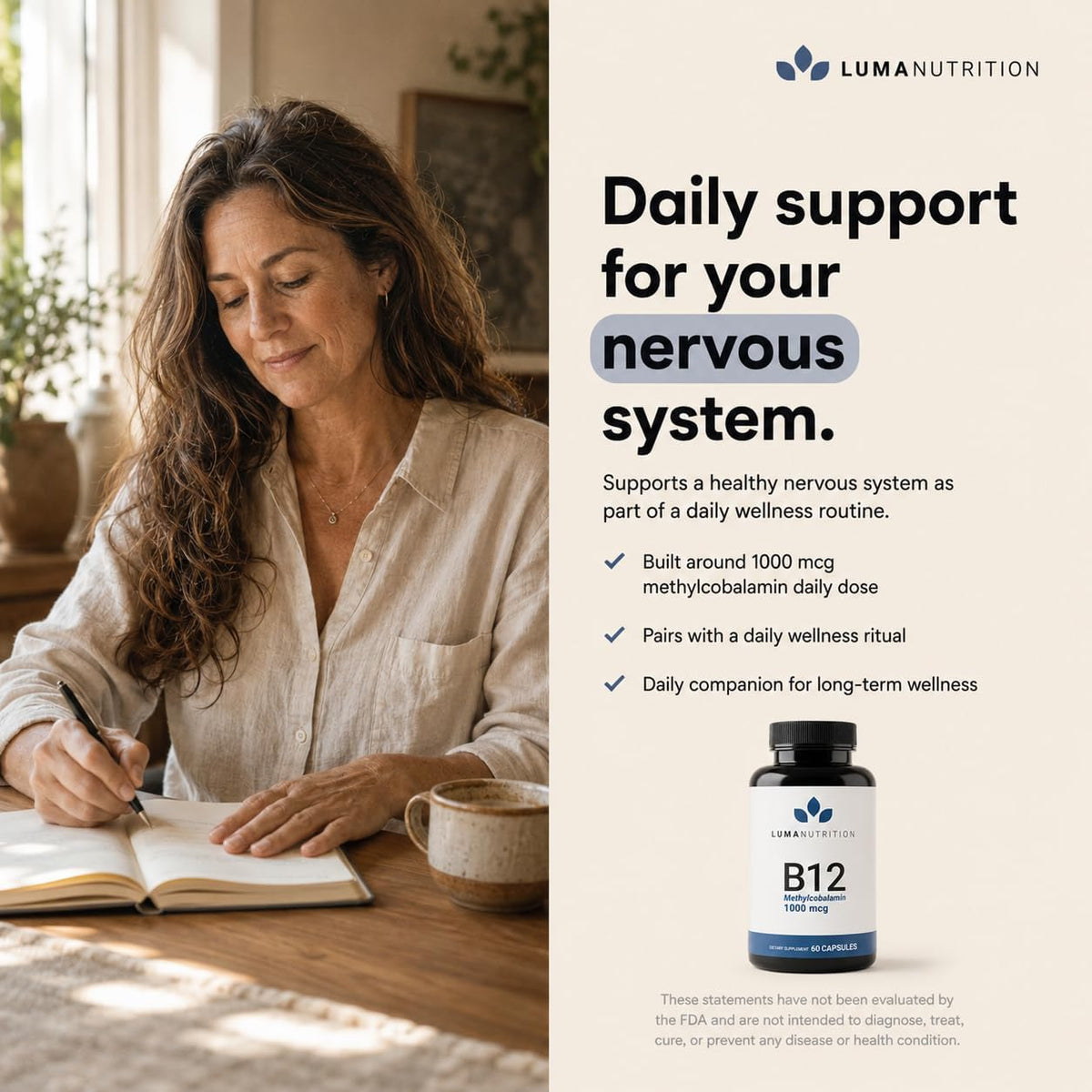 Luma Nutrition Vitamin B12 Methylcobalamin 1000 mcg – Energy & Nervous System Support, 60 Capsules