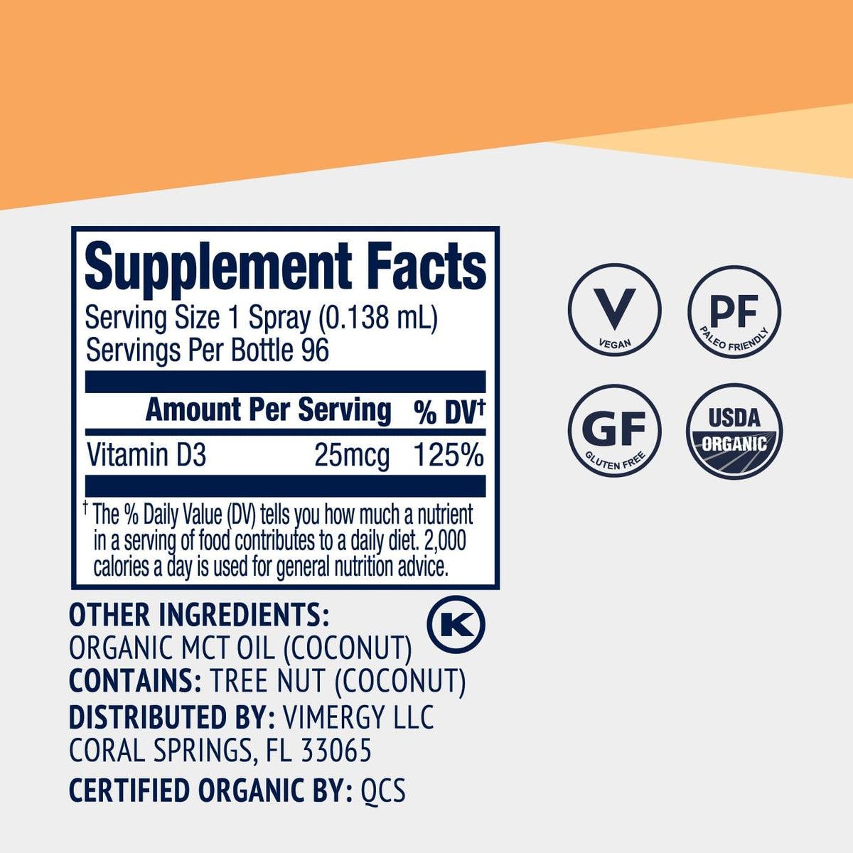 Vimergy Vegan D3 - Benefits Immune Function* - USDA Certified Organic, Vegan, Gluten-Free - 1000IU/Servings, 96 Servings