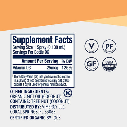 Vimergy Vegan D3 - Benefits Immune Function* - USDA Certified Organic, Vegan, Gluten-Free - 1000IU/Servings, 96 Servings