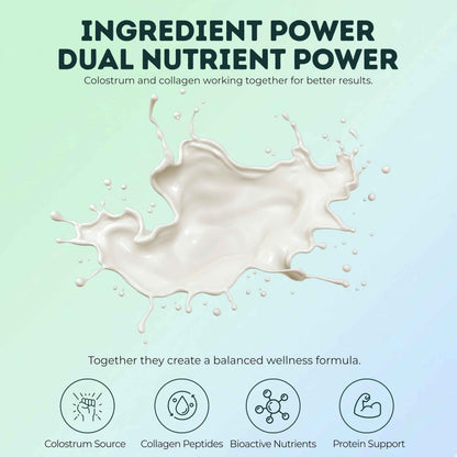 Bovine Colostrum and Hydrolyzed Collagen Peptides Powder Supplement for Women & Men - Supports Gut Health, Joint & Bone Health, Hair Skin Nails - Grass-Fed, Non-GMO, Gluten Free, 300g (30 Servings)