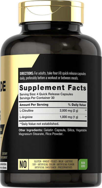 Carlyle Nitric Oxide Supplement 3000mg - 120 Capsules - with L-Arginine & L-Citrulline - For Men & Women - Pre & Post Workout - Non-GMO, Gluten Free