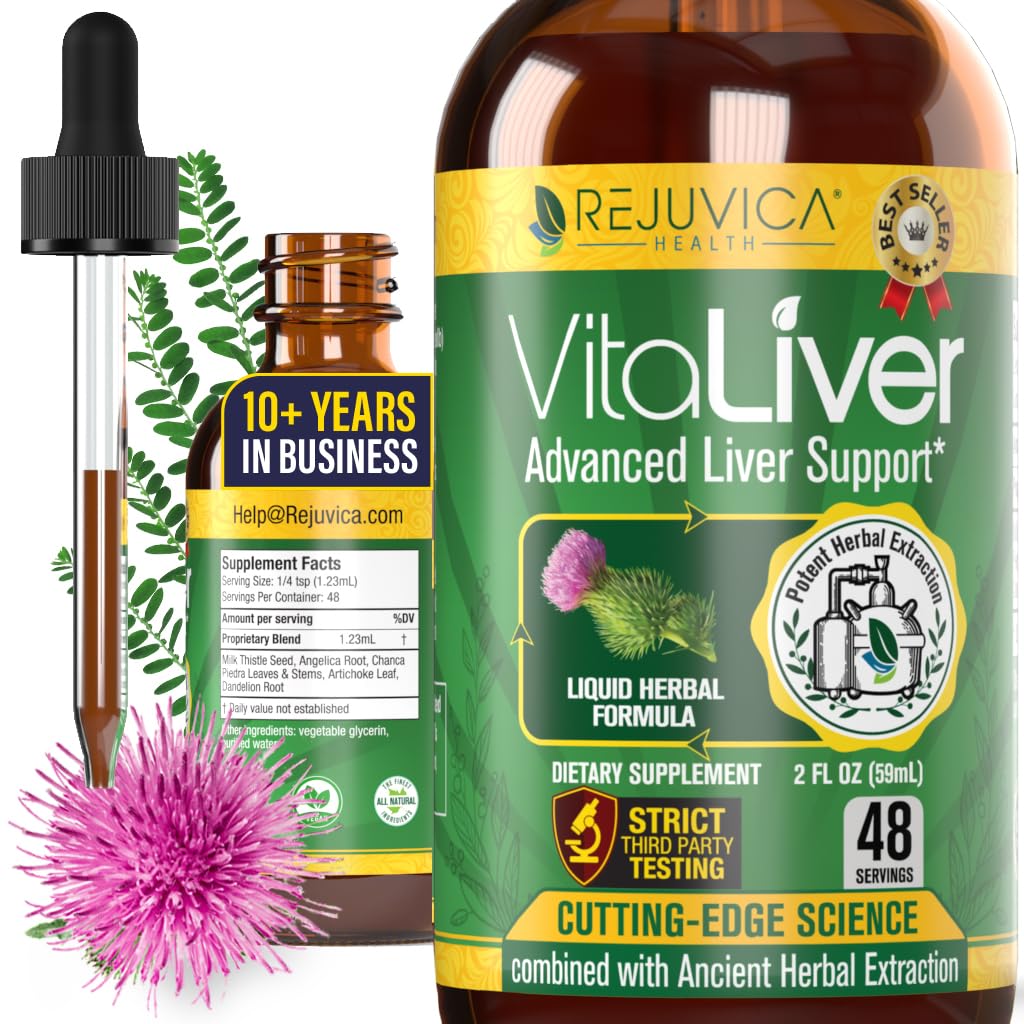 Rejuvica Health VitaLiver - Liver Cleanse & Detox Drops - Milk Thistle, Artichoke, Chanca Piedra & Dandelion Extract - Fatty Liver Support Repair