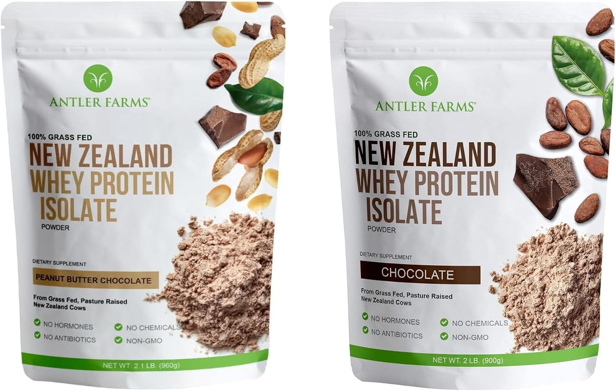 Antler Farms New Zealand Whey Protein Isolate Bundle - 2 lb - Grass Fed Whey Protein Powder Bundle, 7 Ingredients, Pure and Clean, Cold Processed, Rapidly Absorbed, 2 lbs