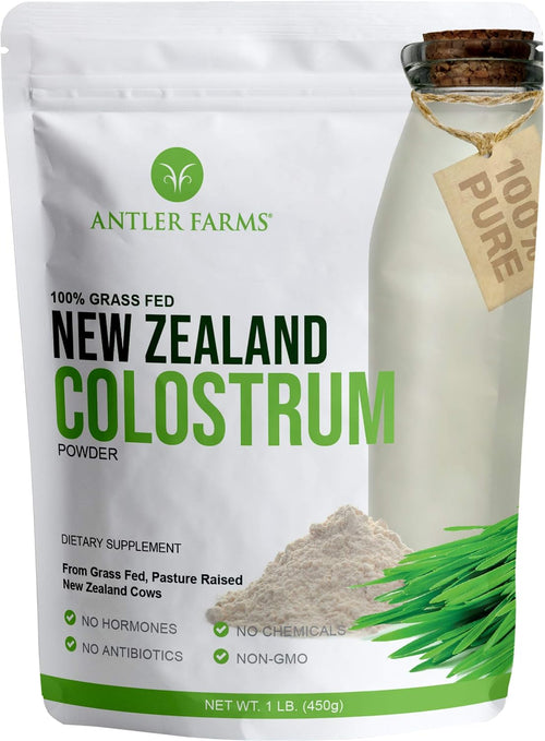Antler Farms 100% Pure New Zealand Colostrum, 30 Servings, 1 lb - Grass Fed, Pasture Raised, Clean Sourced, Cold Processed, Undiluted, High IgG Content - 100% Pure, Pasture Raised, Clean Sourced, Super Potent, Cold Processed, Undiluted, 20-25% IgG Content