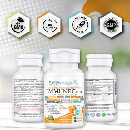 Quercetin 1,000mg, Vitamin C 1,000mg, Zinc 50mg, Vitamin D3 5,000iu, Selenium, Copper, Acerola, Ginger, Rutin, Bitter Orange, Rose Hips, Echinacea, Immune C Plus, 14 in 1 Immune C Plus (90 Count)