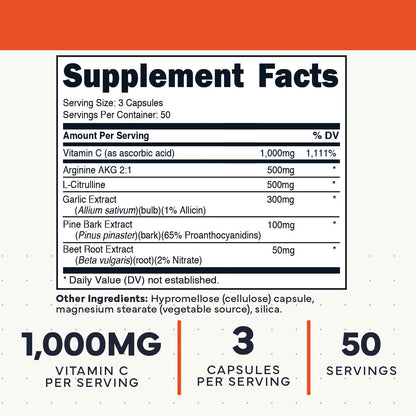 Type Zero Nitric Oxide 6X Booster, 150 Veggie Capsules, Natural Supplement - Beetroot, Arginine AKG, Citrulline, Pine Bark, Garlic & Vitamin C, Nitrous Oxide