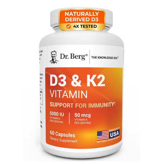 Dr. Berg Maximum Strength 7-in-1 Vitamin D3 K2 5000 IU - Naturally Derived D3 - 4X Lab-Tested & Verified - High Absorption Formula - K2 D3 Vitamin Supplement - 60 Capsules