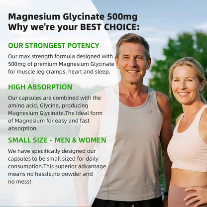 Magnesium Glycinate 500mg Softgels Supplement, Small Easy to Swallow Magnesium Gelcaps High Absorption for Night Leg&Sleep Support, Muscle&Bone, Calm, Non GMO, 120 Gelcaps, 60 Day Supply