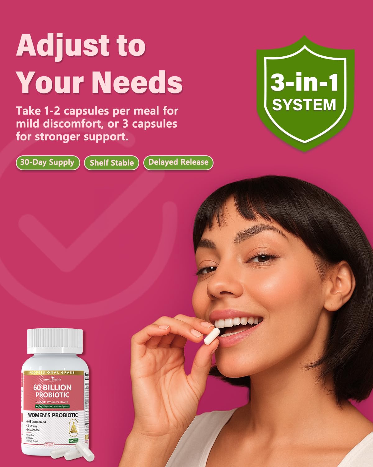 Anven Health Probiotics and Prebiotics for Women pH Balance & Digestion - 60 Billion Vaginal Probiotic with Cranberry & D-Mannose for Gut, Urinary, Immune Health