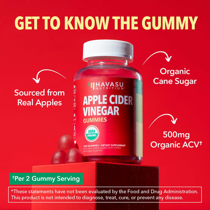 Apple Cider Vinegar Gummies, USDA Organic, Apple Flavor, 1-Month Supply - USDA Organic ACV Gummies for Digestive Health, Metabolism & Gut Support, Vegan, Gluten-Free, No Harsh Taste, 60ct