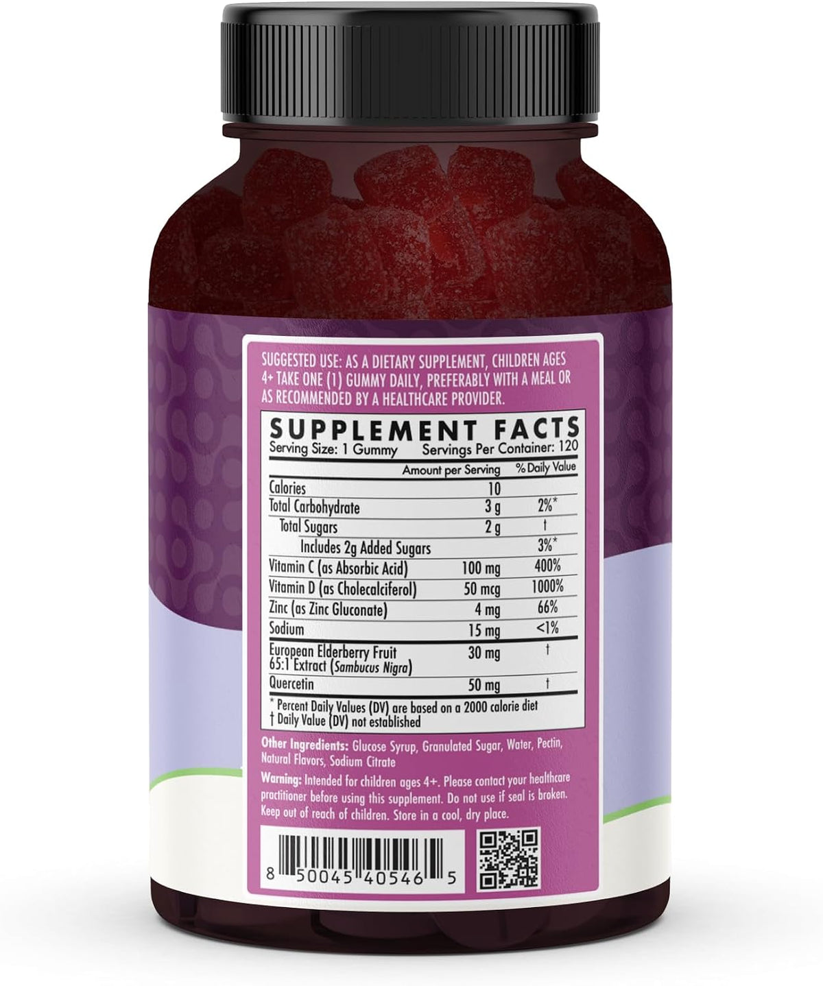 Kids Naturals Elderberry Gummies - Immune Support with Vitamin C & Zinc - 120ct (2 Month Supply)