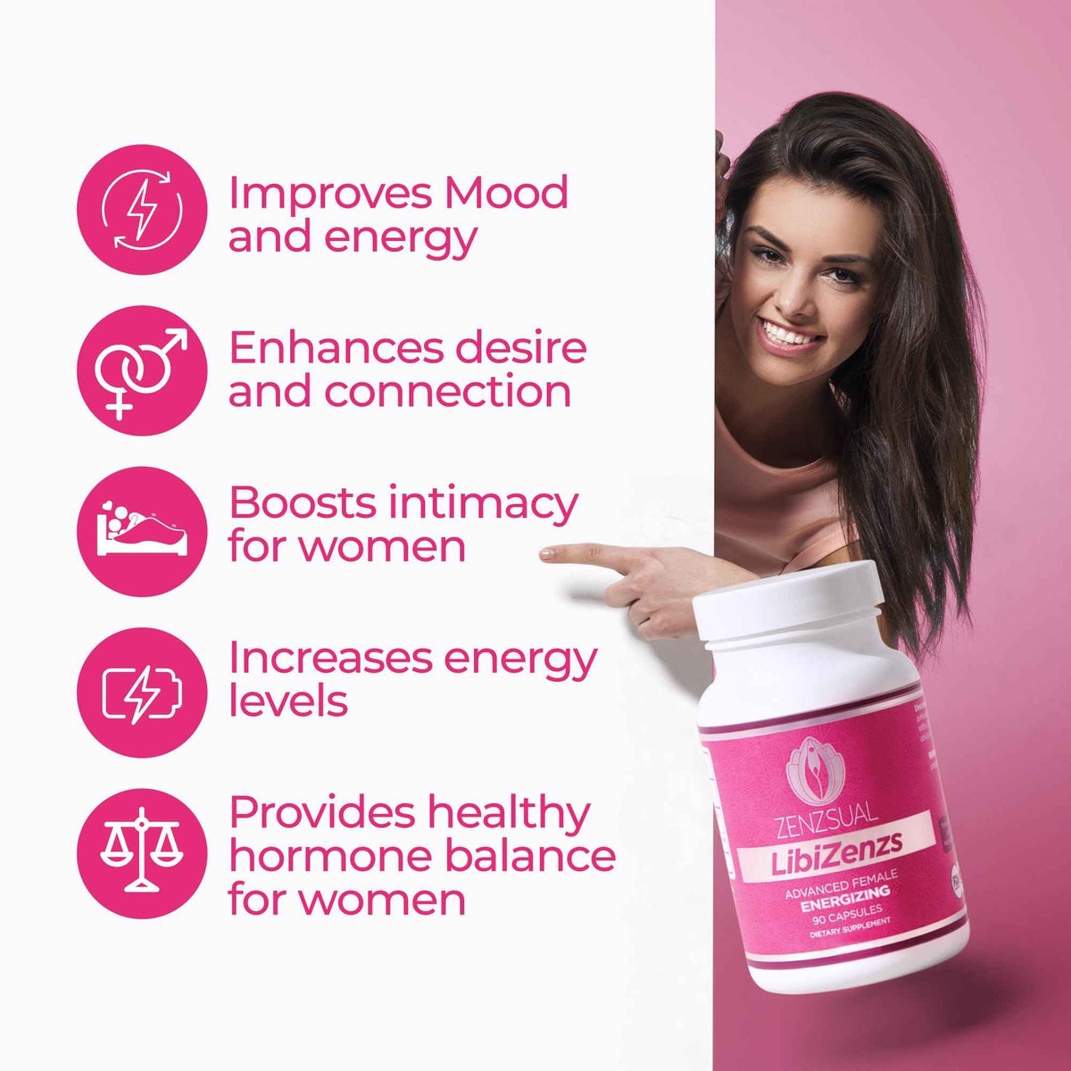 ZENZSUAL Libizenzs - Plant-Based Energy Support Supplement for Women - Caffeine-Free with Maca Root, Ashwagandha & Ginseng - Supports Daily Stamina, Focus & Well-Being - 90 Vegan Capsules