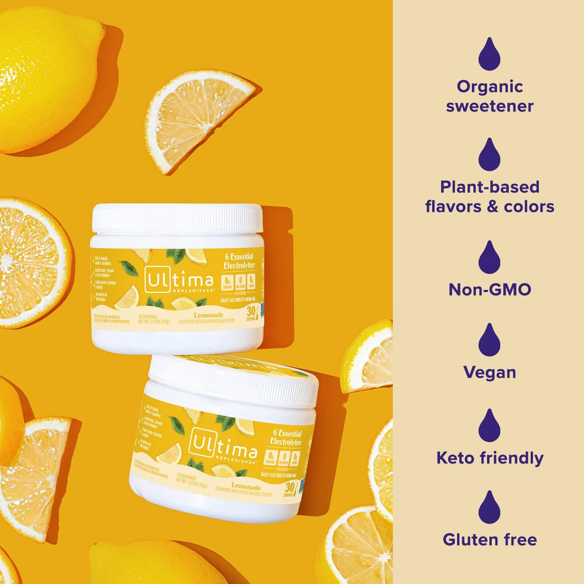 Ultima Replenisher Electrolyte Powder Drink Mix Bundle - Sugar Free - Lemonade, 30 Serving Canister and 20 Stickpacks - 6 Electrolytes and Minerals - Keto Friendly, Vegan, Non-GMO