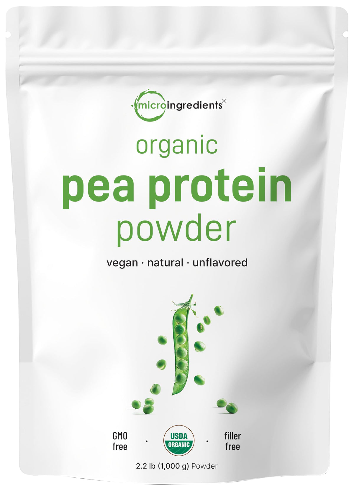 North America Grown, Organic Pea Protein Powder, 1KG (2.2 Pounds) - Plant-Based Vegan Protein, Meatless Protein Supplement, Natural Branched Chain Amino Acids - Non-GMO, Soy Free