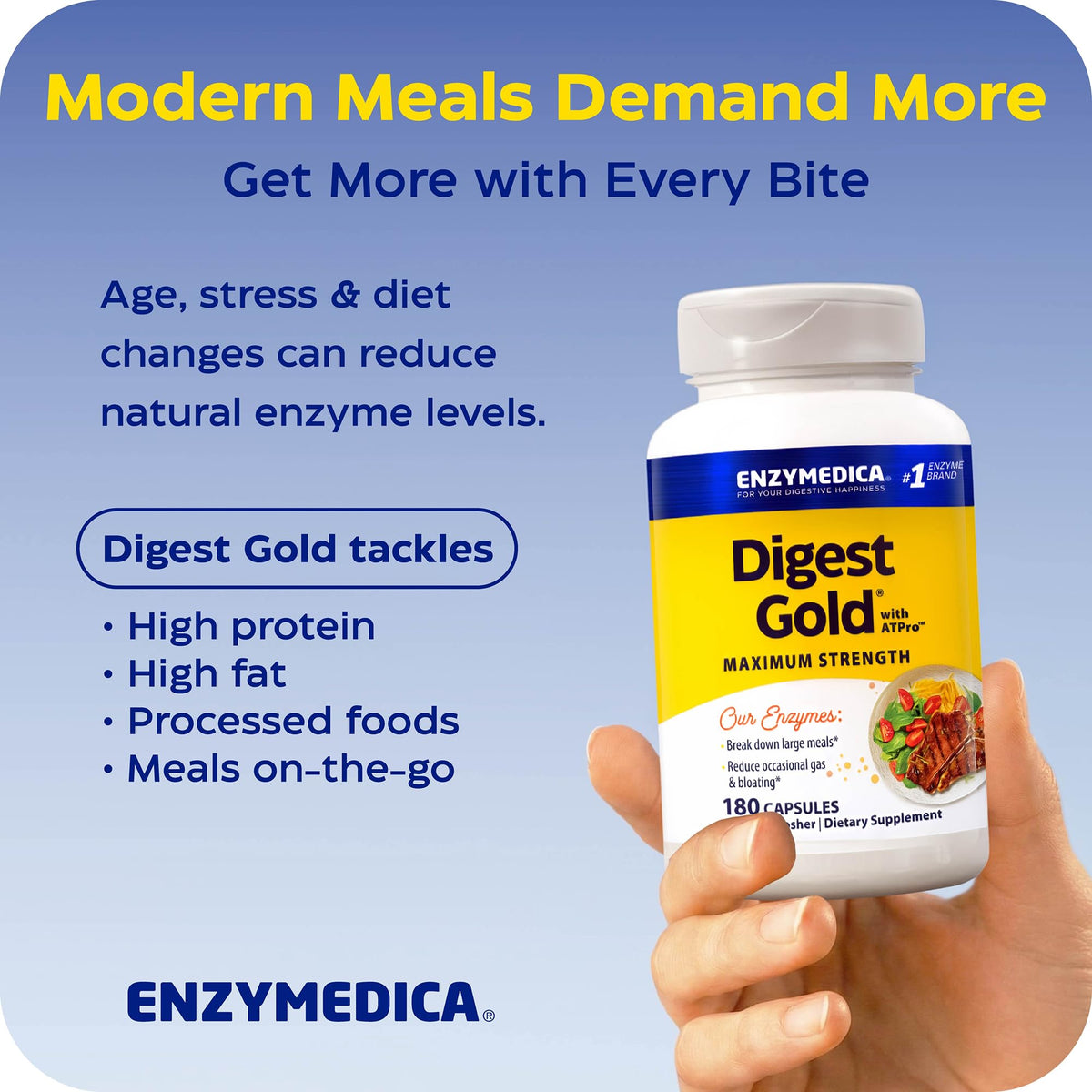 Enzymedica Digest Gold - Digestive Enzyme Supplement for Women & Men, Enzyme Capsules for Digestion, Gut Health Support, Helps Gas & Bloating, ATPro Energy Support