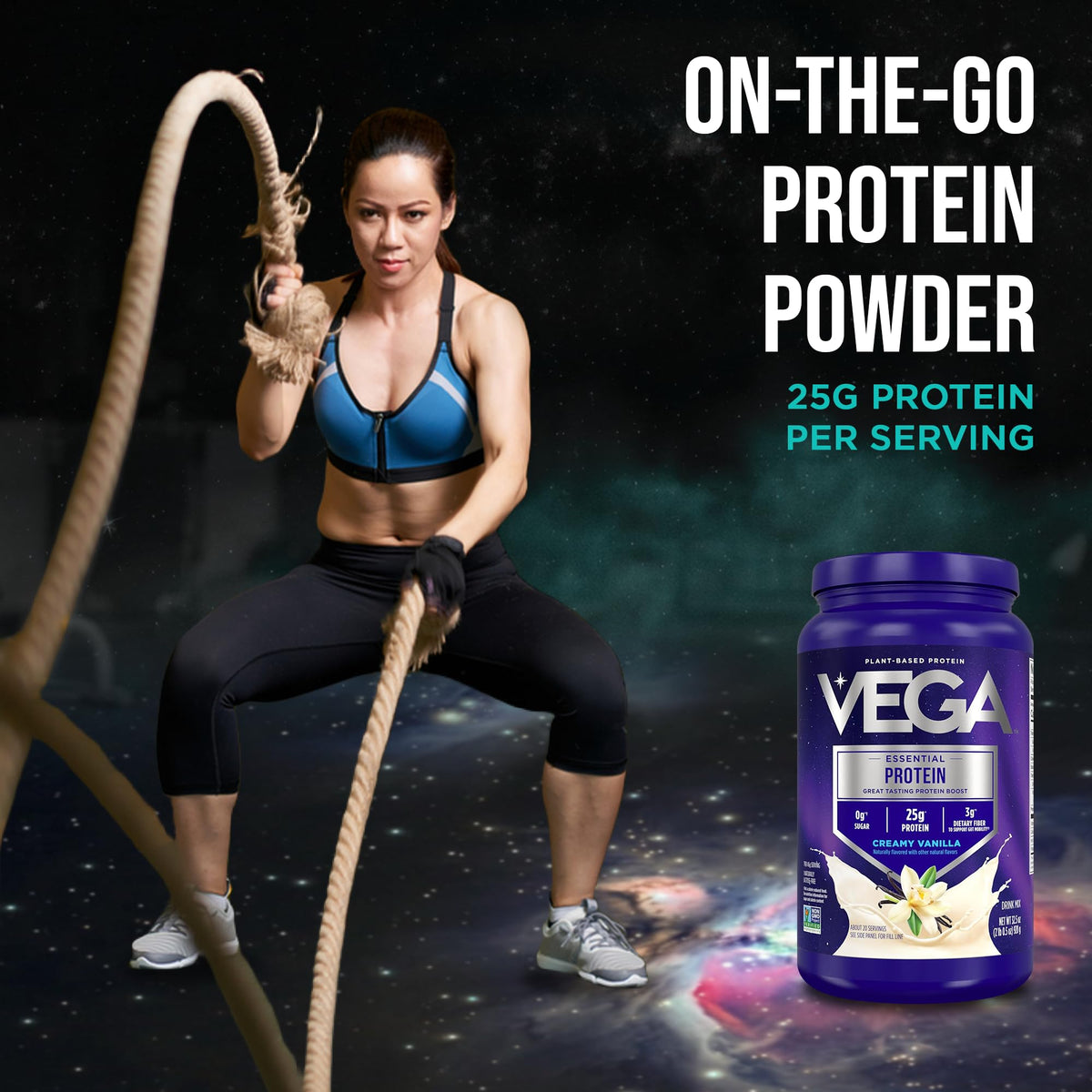 Vega Essential Protein - 25g Plant Based Protein Powder, Creamy Vanilla, Vegan for a Dairy-Free Vanilla Shake - Large Tub, 32.5oz (20 Servings)