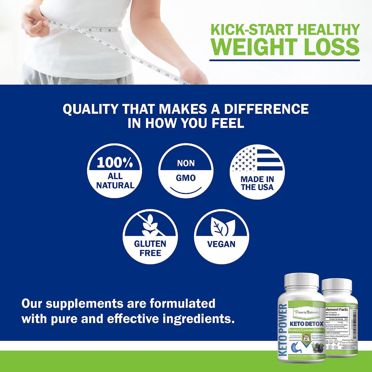Power By Naturals Keto Support - Herbal & Botanical Blend for Digestive Balance & Energy - Vegan, Non-GMO, Gluten-Free - 60 Capsules (1-Month Supply)