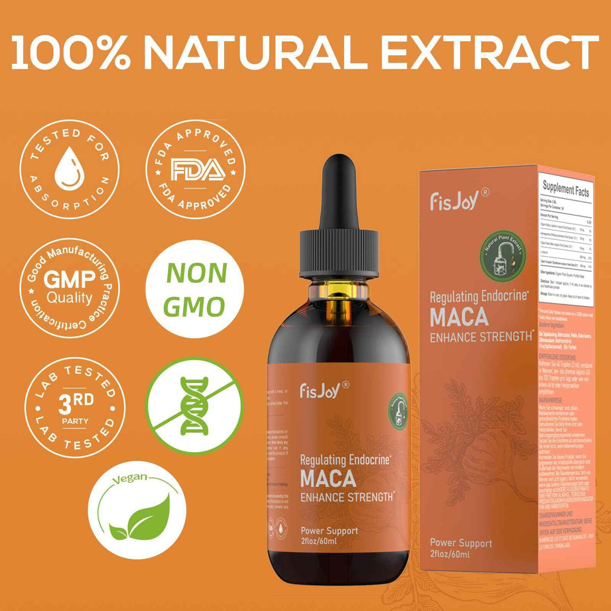 Fisjoy Organic Maca Liquid Drops with Ashwagandha & Beet Root - Supports Daily Vitality & Overall Wellness - Non-GMO, Vegan Herbal Supplement, 2 fl oz (60 mL)