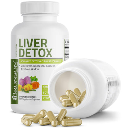 Bronson Liver Detox Advanced Detox & Cleansing Formula 60 Capsules - Liver Health Support with Milk Thistle, Dandelion Extract, Turmeric, Artichoke Leaf & Beet Root, Non-GMO, Soy-Free