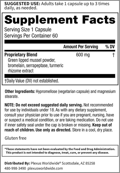 Plexus Ease Capsules - Contains a blend of botanicals and nutrients designed for general wellness and post-activity comfort