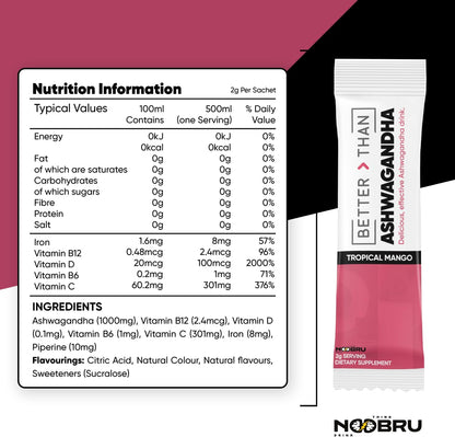 Noobru Better Than Ashwagandha - Reclaim Your Youthful Energy and Calm: Experience The Game-Changing Benefits of Better Than Ashwagandha - 20 sachets