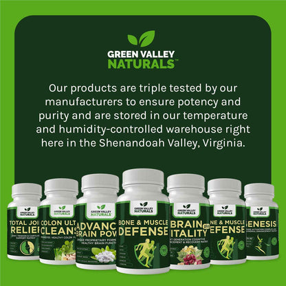 Green Valley Naturals Bone & Muscle Defense Supplement - Bone Health, Muscle Support & Joint Mobility Formula with MyHMB, Magnesium, Vitamin D3 & L-Carnitine for Daily Wellness, 60 Capsules