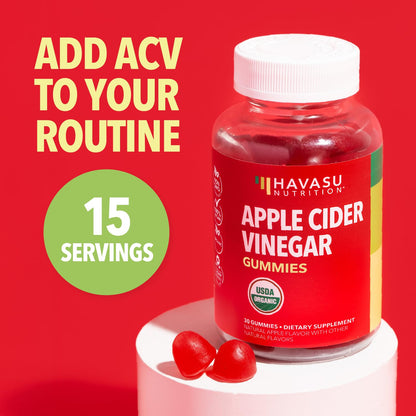 Apple Cider Vinegar Gummies, USDA Organic, Apple Flavor, 1-Month Supply - USDA Organic ACV Gummies for Digestive Health, Metabolism & Gut Support, Vegan, Gluten-Free, No Harsh Taste, 60ct