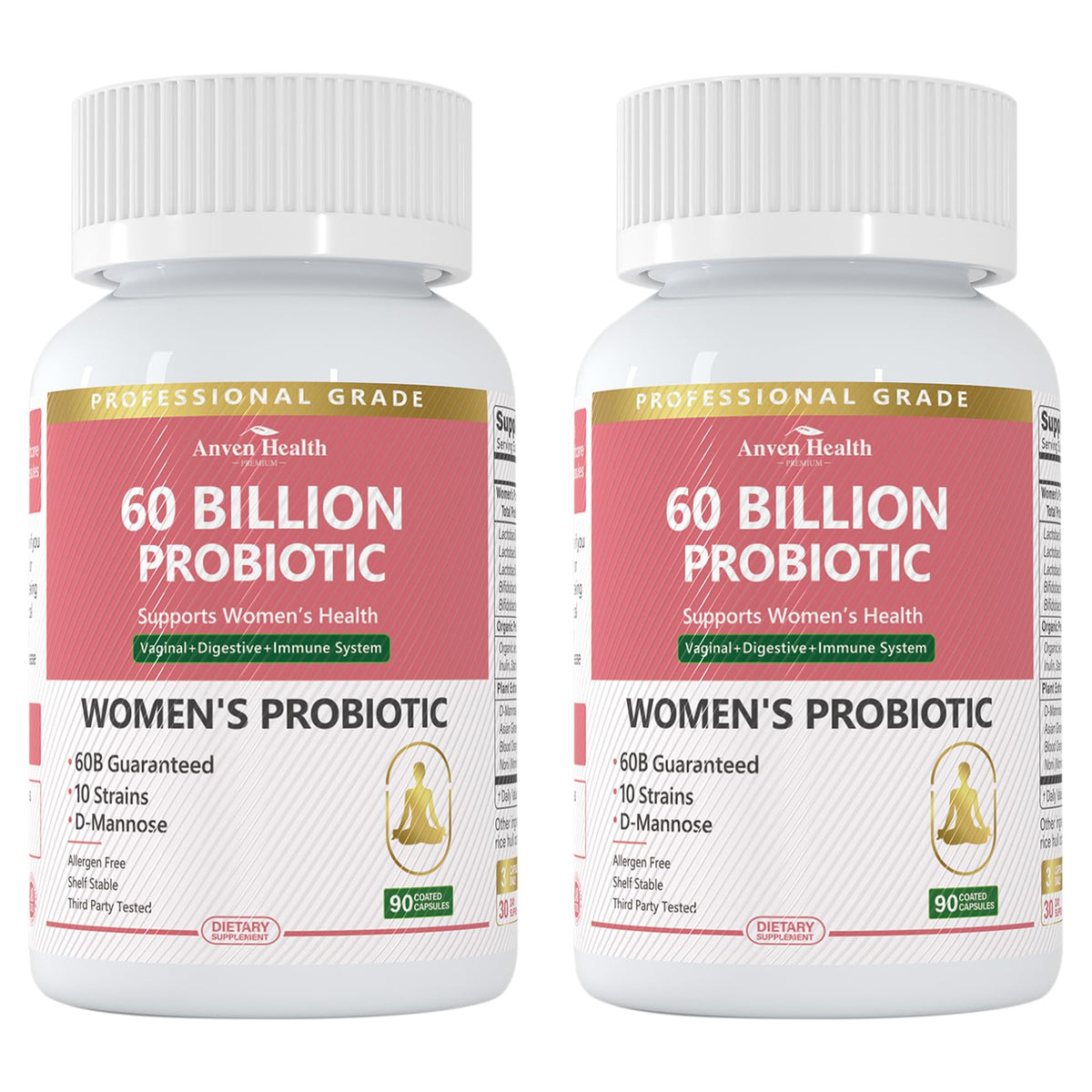 Anven Health Probiotics and Prebiotics for Women pH Balance & Digestion - 60 Billion Vaginal Probiotic with Cranberry & D-Mannose for Gut, Urinary, Immune Health