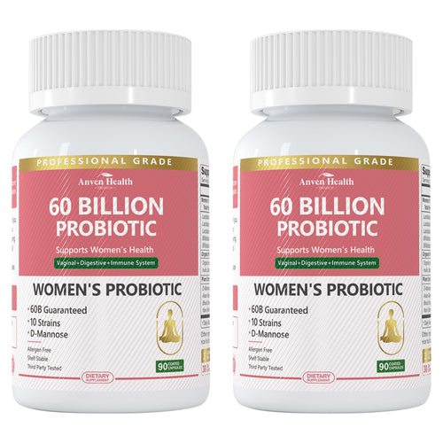 Anven Health Probiotics and Prebiotics for Women pH Balance & Digestion - 60 Billion Vaginal Probiotic with Cranberry & D-Mannose for Gut, Urinary, Immune Health