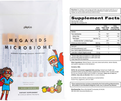 Plexus MegaKids Microbiome 30 Single Serve Packets - 50mg vegetarian DHA, choline, lutein & prebiotic fiber - suitable for kids 2+