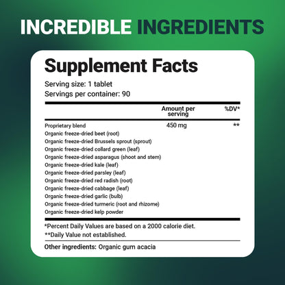 Dr. Berg's Greens Superfood Cruciferous Vegetable Tablets - Vegetable Supplements for Adults w/ 11 Phytonutrient Super Greens - Energy, Immune System & Liver Veggie Tablets - 90 Tablet