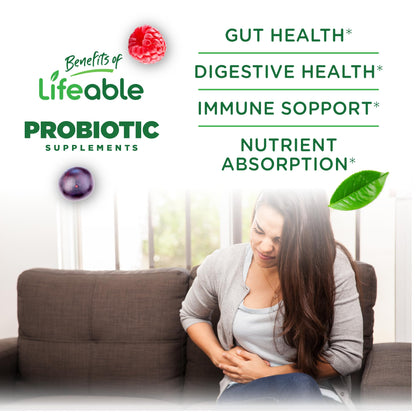 Lifeable Sugar Free Probiotics with Prebiotics Fiber - Great Tasting Natural Flavor Gummy Supplement - Keto Friendly Chewable - for Gut Health and Immune Support