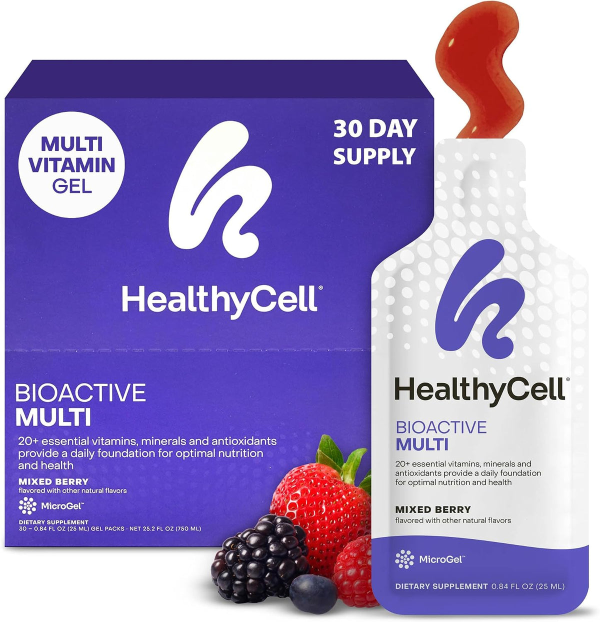 Healthycell Bioactive Multi - Daily Liquid Multivitamin for Men & Women - 20+ Essential Vitamins, Minerals & Antioxidants for Brain, Heart, Immunity, Energy, Skin & Hair Support - 30 Gel Packs