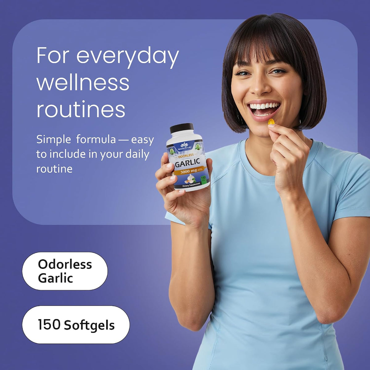 NaturaLife Labs Odorless Garlic - Concentrated 100:1 Garlic Extract with Olive Oil - 150 Softgels - Non-GMO, Gluten-Free