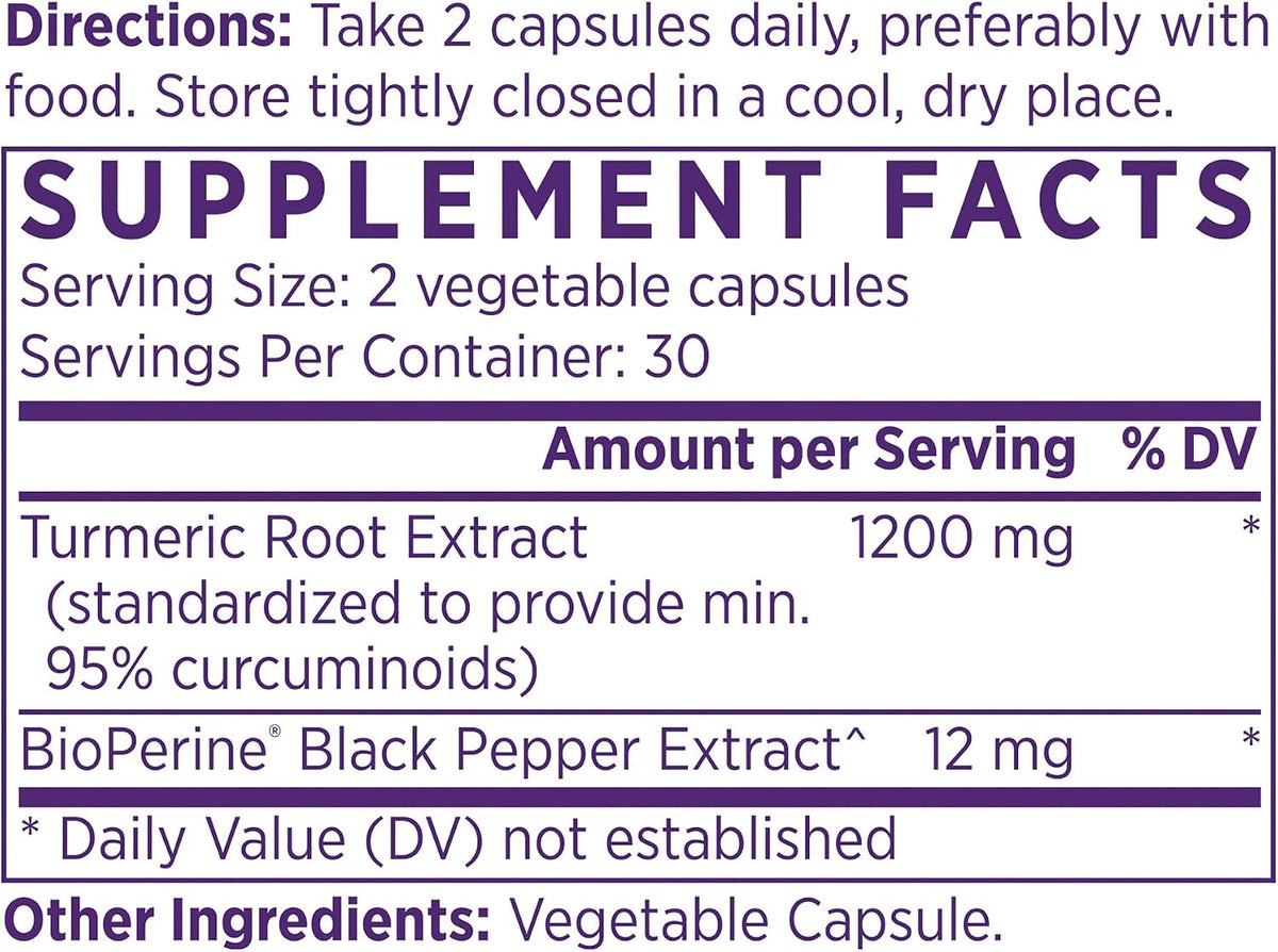 NAOMI Turmeric Curcumin High Potency 1200mg - Supports Healthy Inflammatory Response, Joint Comfort & Brain Health - 95% Curcuminoids, BioPerine Enhanced Absorption, Non-GMO, 30-Day Supply