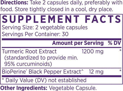 NAOMI Turmeric Curcumin High Potency 1200mg - Supports Healthy Inflammatory Response, Joint Comfort & Brain Health - 95% Curcuminoids, BioPerine Enhanced Absorption, Non-GMO, 30-Day Supply