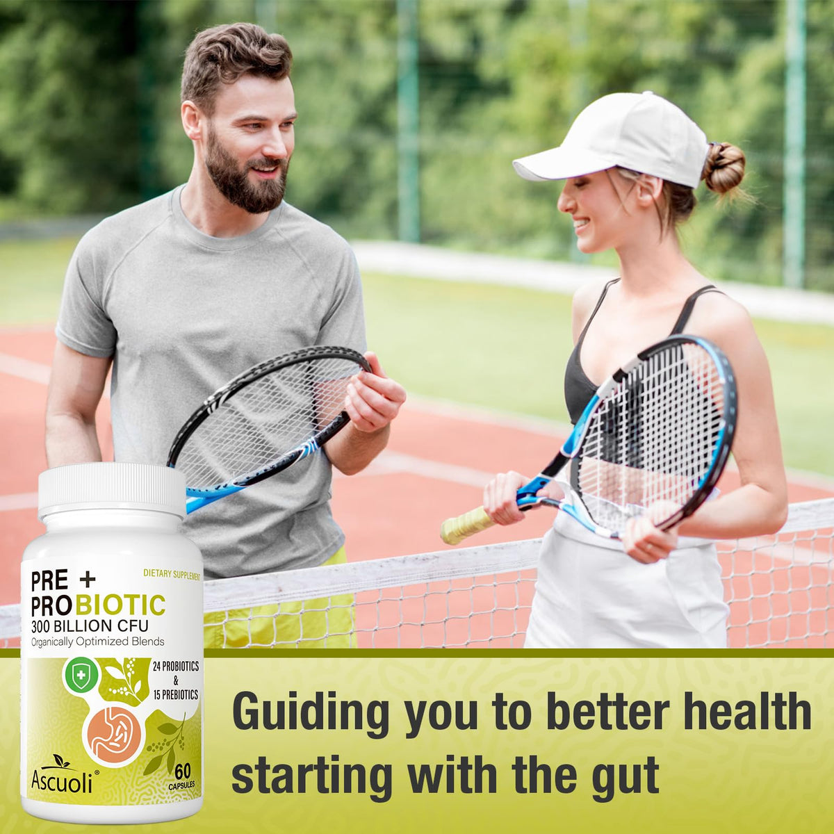 Ascuoli Probiotics for Women & Men - 300 Billion CFU, 24 Strains Probiotics + 15 Organic Herbs Blend, Daily Probiotic for Digestive Health