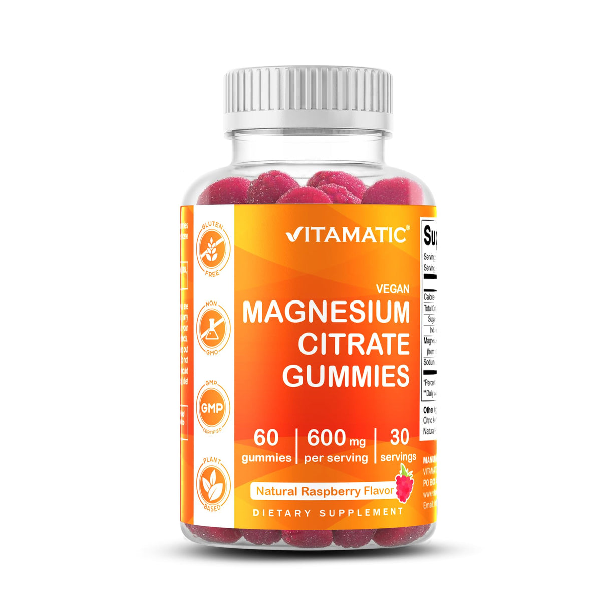 Vitamatic Magnesium Gummies 600mg per Serving - 60 Vegan Count for Relaxation, Muscle, Bone, and Energy Support