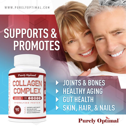 Purely Optimal Premium Multi Collagen Peptides Capsules (Types I, II, III, V, X) - Hair