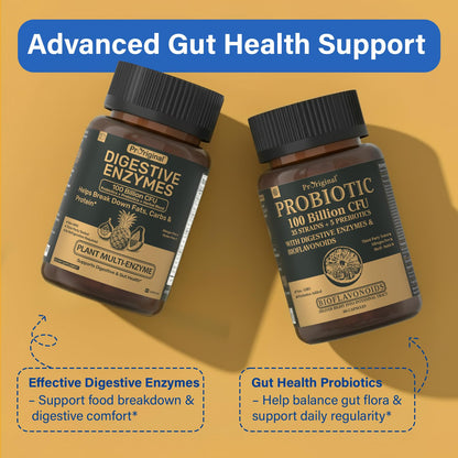 Digestive Enzymes Supplement with 100 Billion CFU Probiotic & Prebiotic - Multi-Enzyme Formula for Women & Men - Supports Digestive & Gut Health, Aids Protein, Carb & Dairy Digestion, 60 Caps