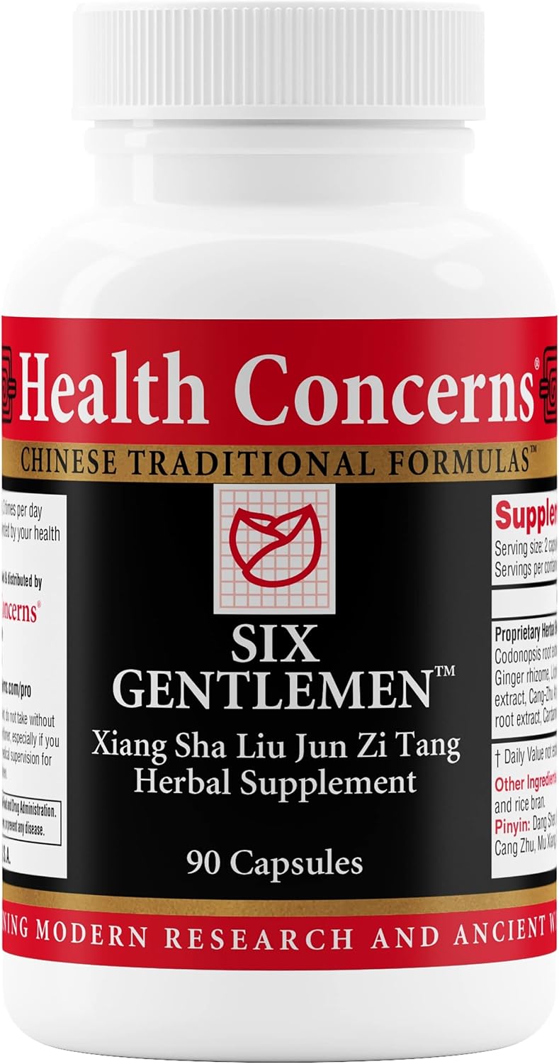 Health Concerns Six Gentlemen - Digestive Health & Qi Support Supplement - Licorice Root, Ginger & Codonopsis Formula - Bloating, Gas, Nausea - 90 Capsules - Chinese Herbal Medicine