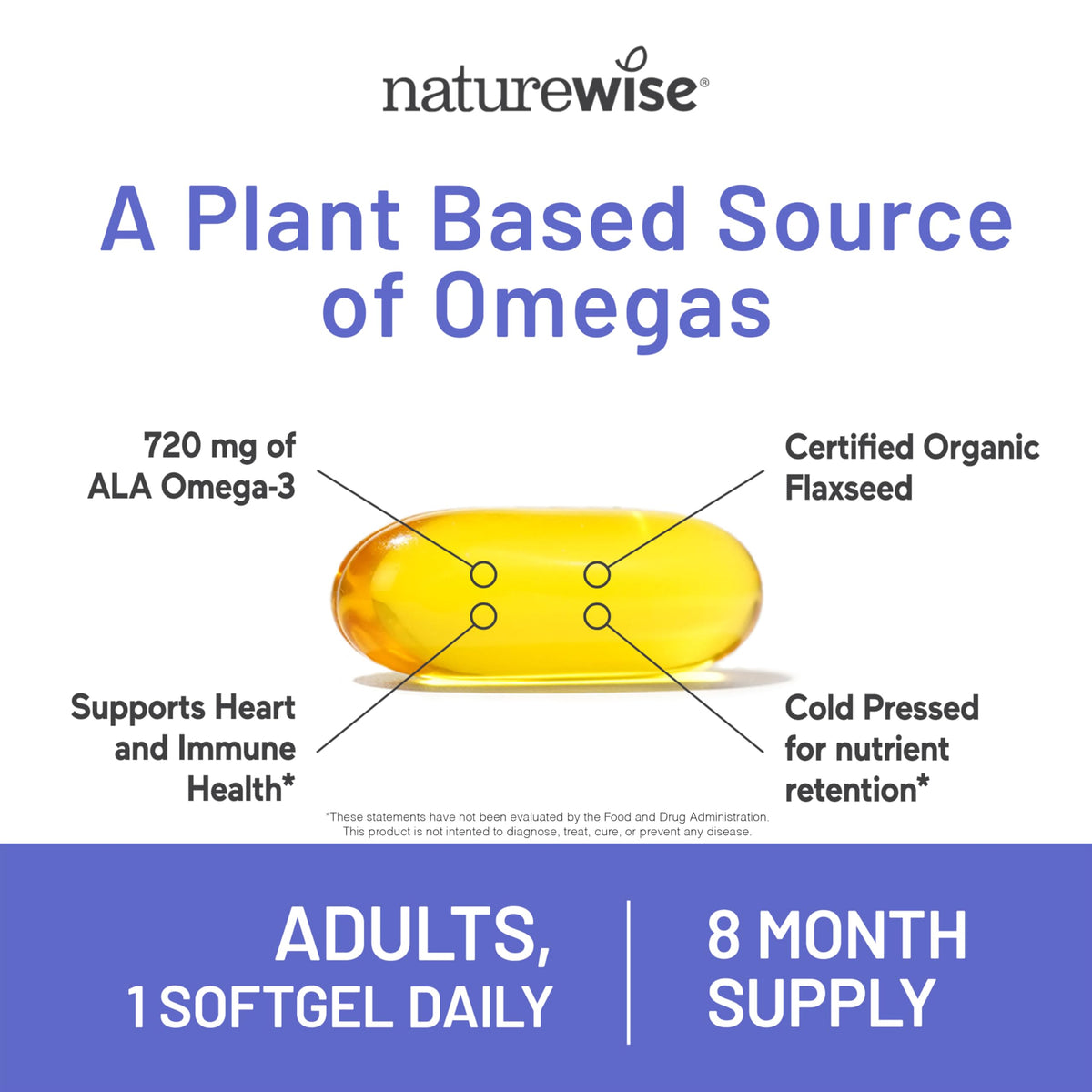 NatureWise Flaxseed Oil 1,242 mg, Fish Free Omega 3 6 9 with 720mg ALA, Dietary Supplement for Heart Health Support - Organic, Cold Pressed