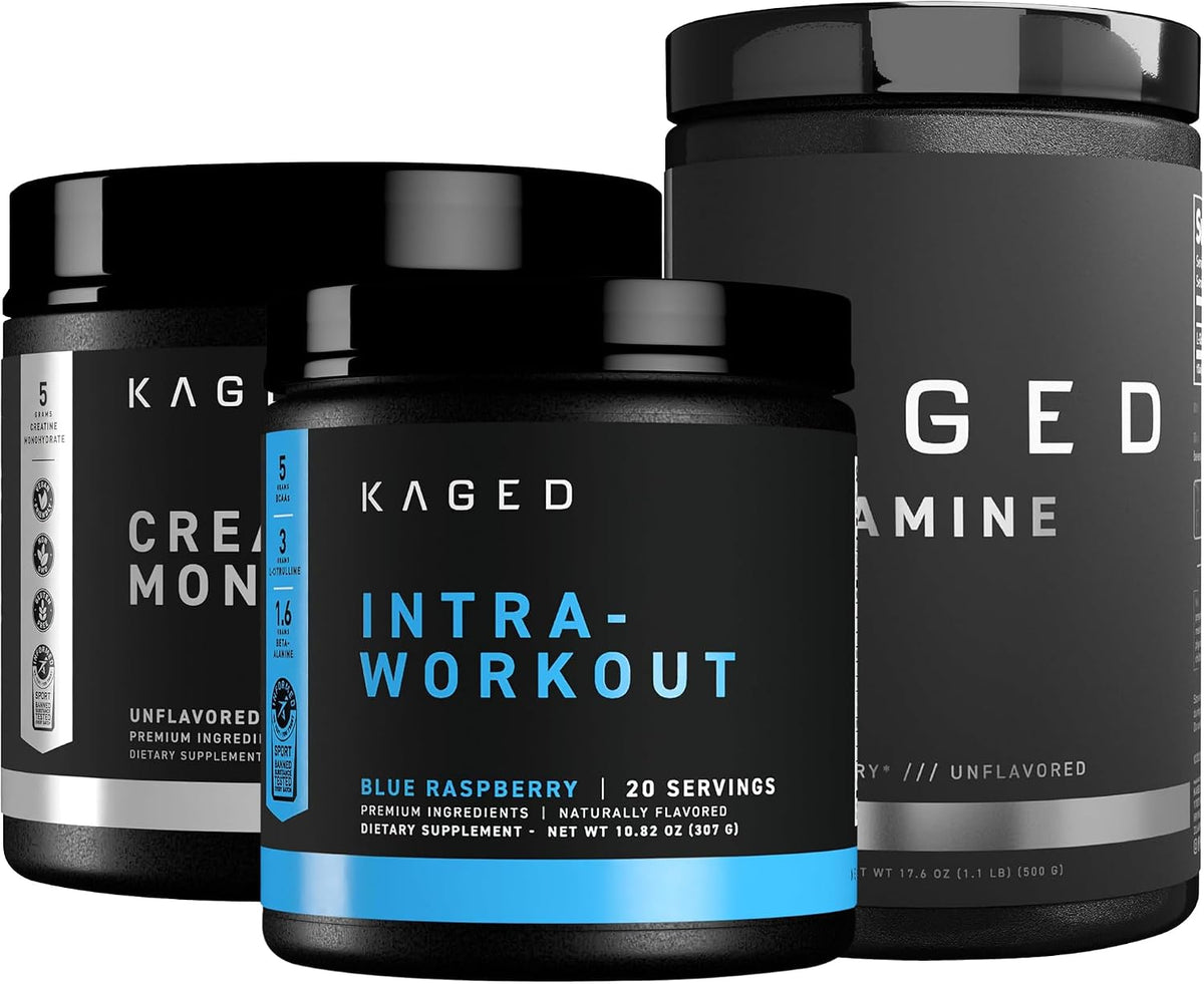Kaged Creatine Monohydrate, Glutamine & Intra Workout Bundle - Pre, Intra, & Post Workout Supplement Kit - Muscle Recovery and Growth