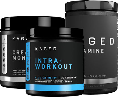 Kaged Creatine Monohydrate, Glutamine & Intra Workout Bundle - Pre, Intra, & Post Workout Supplement Kit - Muscle Recovery and Growth