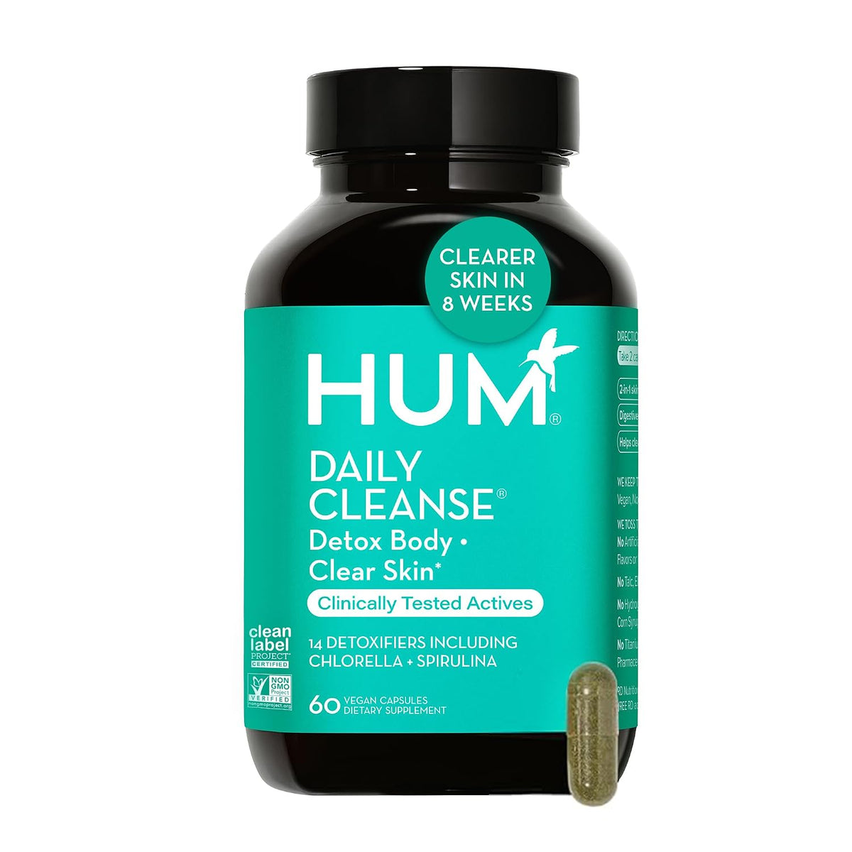 HUM Full Skin and Liver Health Supplement from Nutrition, Wingman and Daily Cleanse A Green Detox & Milk Thistle for Skin Care Support and Liver Health, 2 Pack Bundle, 60 Vegan Capsules