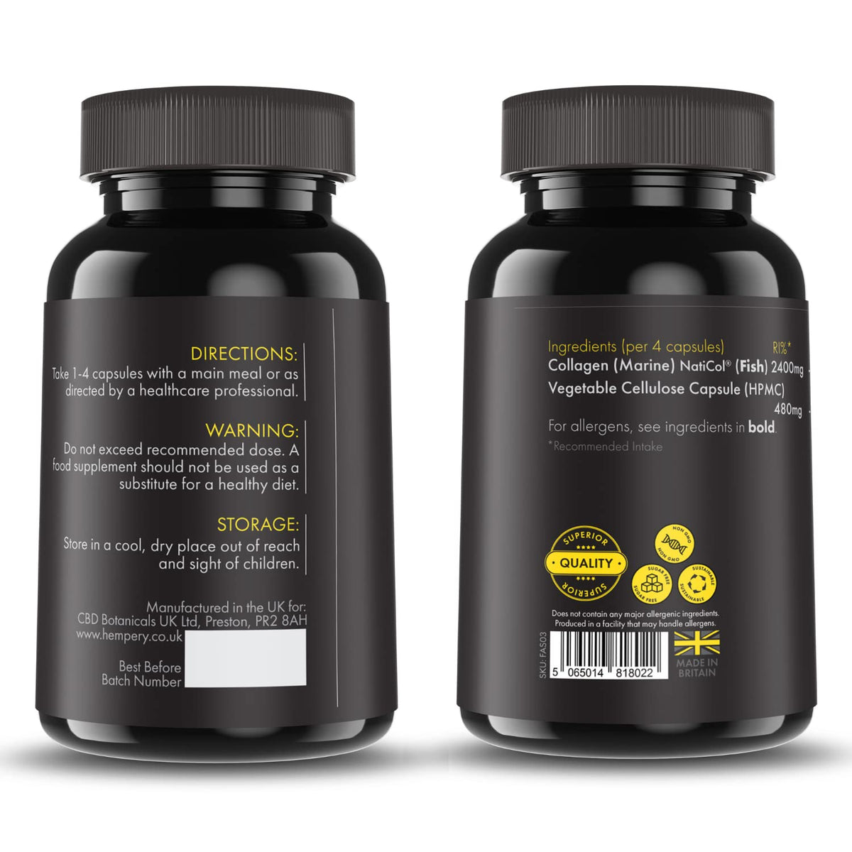 Vitalytes Marine Collagen Supplement 2400mg - 120 Marine Collagen Capsules Made in The UK